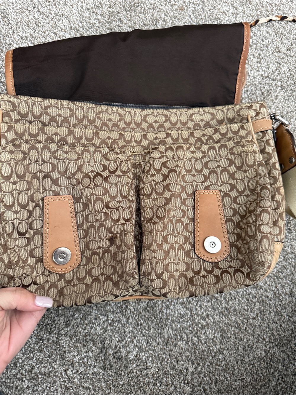 Coach Brown Signature Canvas Crossbody Bag with Tan Trim - Picture 4 of 5
